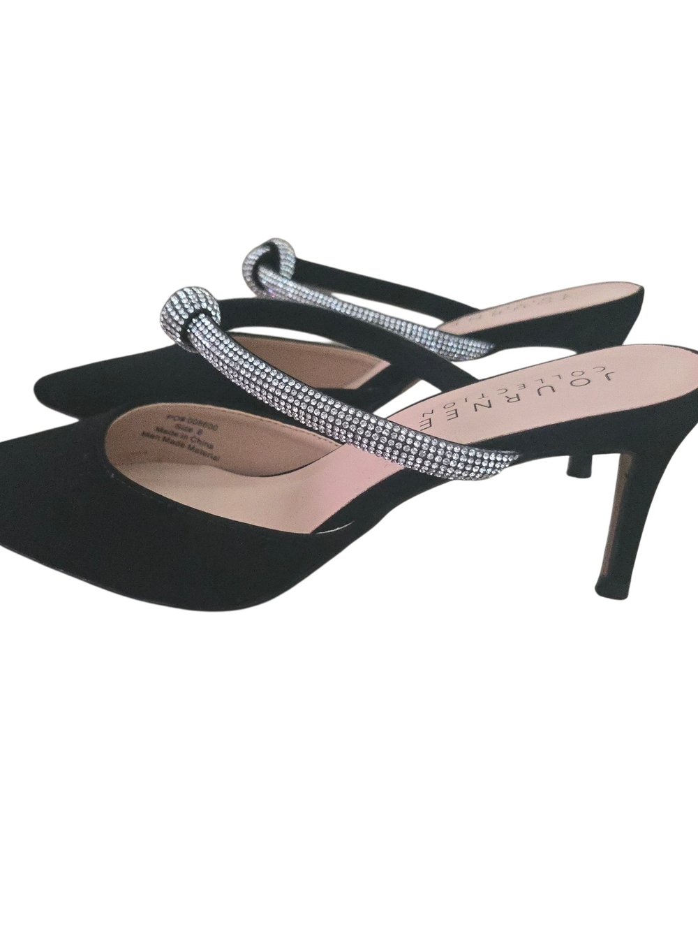 Journee Collection Black Mules with Rhinestone Knotted Straps